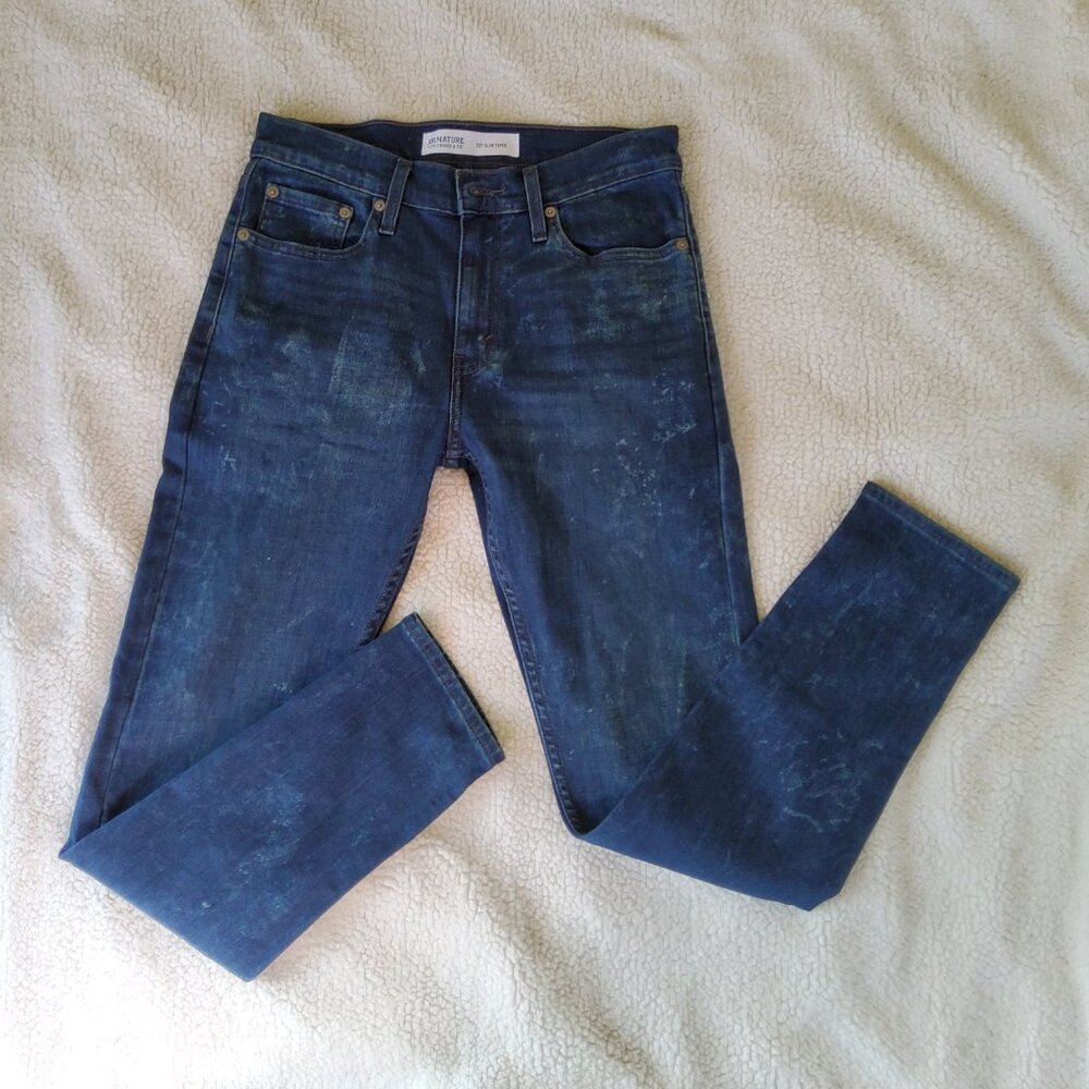Signature by Levi Strauss S27 Men's Slim Taper Super Flex Jeans Paint Splatter